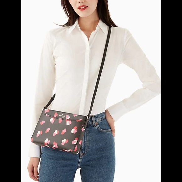 ♠️❤️kate spade Flutter Hearts Printed Rory Crossbody Bag, Black Multi NWT - Picture 7 of 7